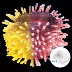 Lampki choinkowe ozdobne na 3 baterie AA różowa z ciepłym 50LED 5M